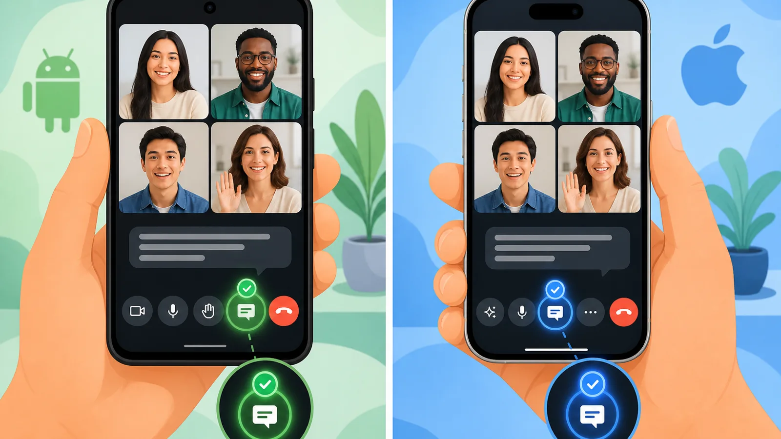Google Meet mobile app with the three-dot menu open and Show captions highlighted