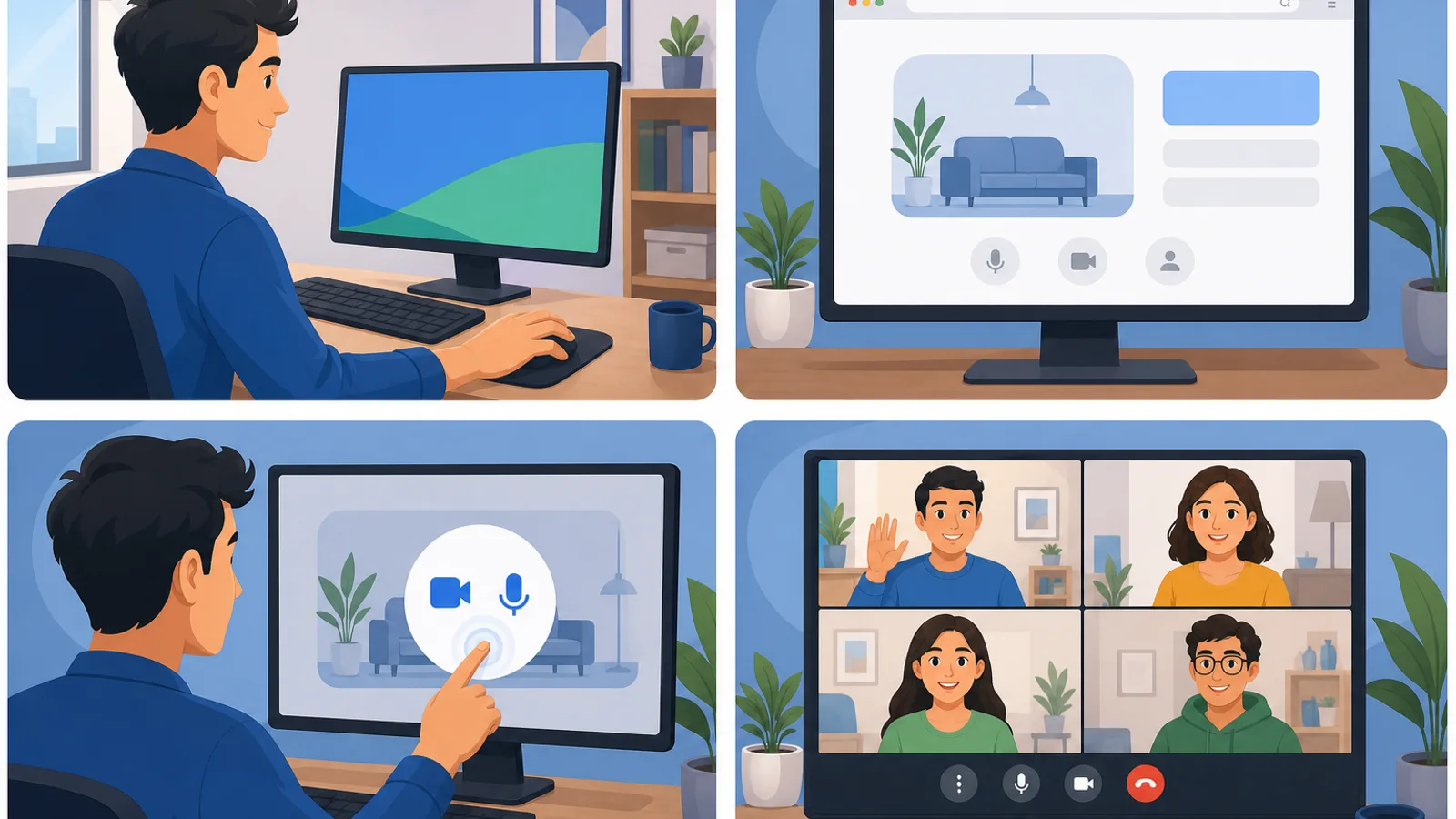 Step-by-step illustration of how to turn on transcripts in Google Meet